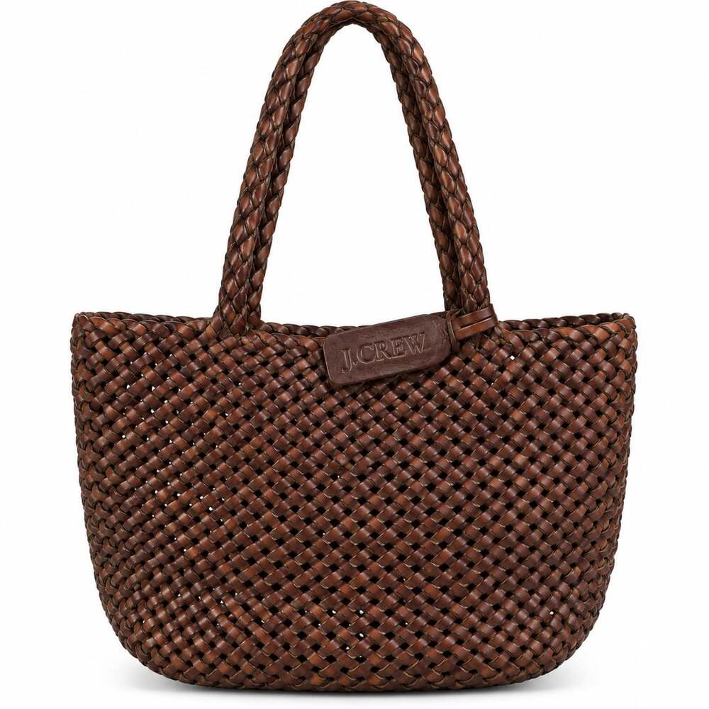 J.Crew Brown Woven Leather Tote Bag